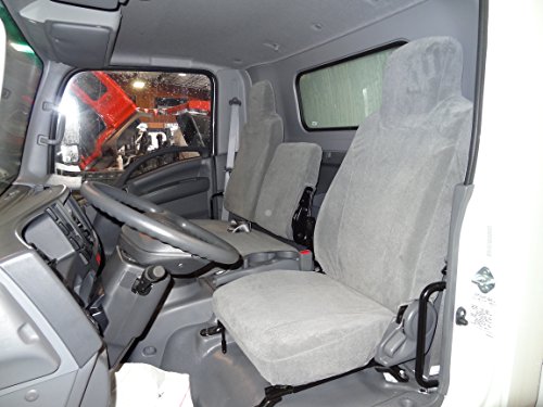 Durafit Seat Covers- 2006-2021 Isuzu NPR Front 40/60 Split Bench Seat. Driver Side Bucket, Passenger Side Bench, Custom Exact Fit Work Seat Covers, Dark Gray Leatherette NOT Black