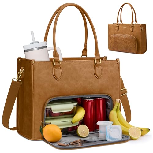 LOVEVOOK Lunch Tote Bag for Women, 3 in 1 Embossed Work Bag with Insulated Lunch Compartment, 17.3 Inch Laptop Tote Bag for Teacher, Nurse, Business, Office