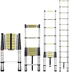 Stanz (TM) Échelle télescopique portable de 12,5 pieds, 12 marches, aluminium, multi-usages, non glissante, capacité de 330 lbs pour travaux intérieurs et extérieurs, VR