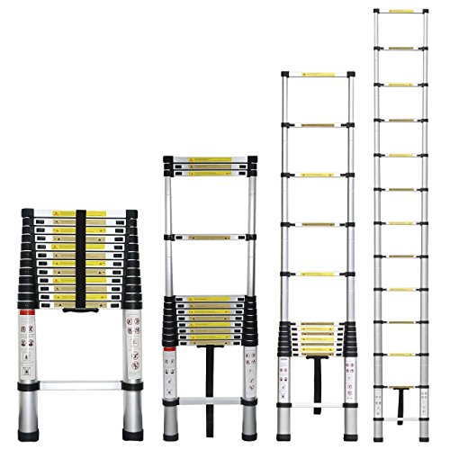 Stanz (TM) 12.5 Feet 12 Steps Telescoping Portable Ladder 12.5ft Aluminum Telescopic Extension Multi Purpose Steps Non-Slip 330 lbs Capacity for Indoor Outdoor Work RV by Stanz - Used condition - CA$96.99
