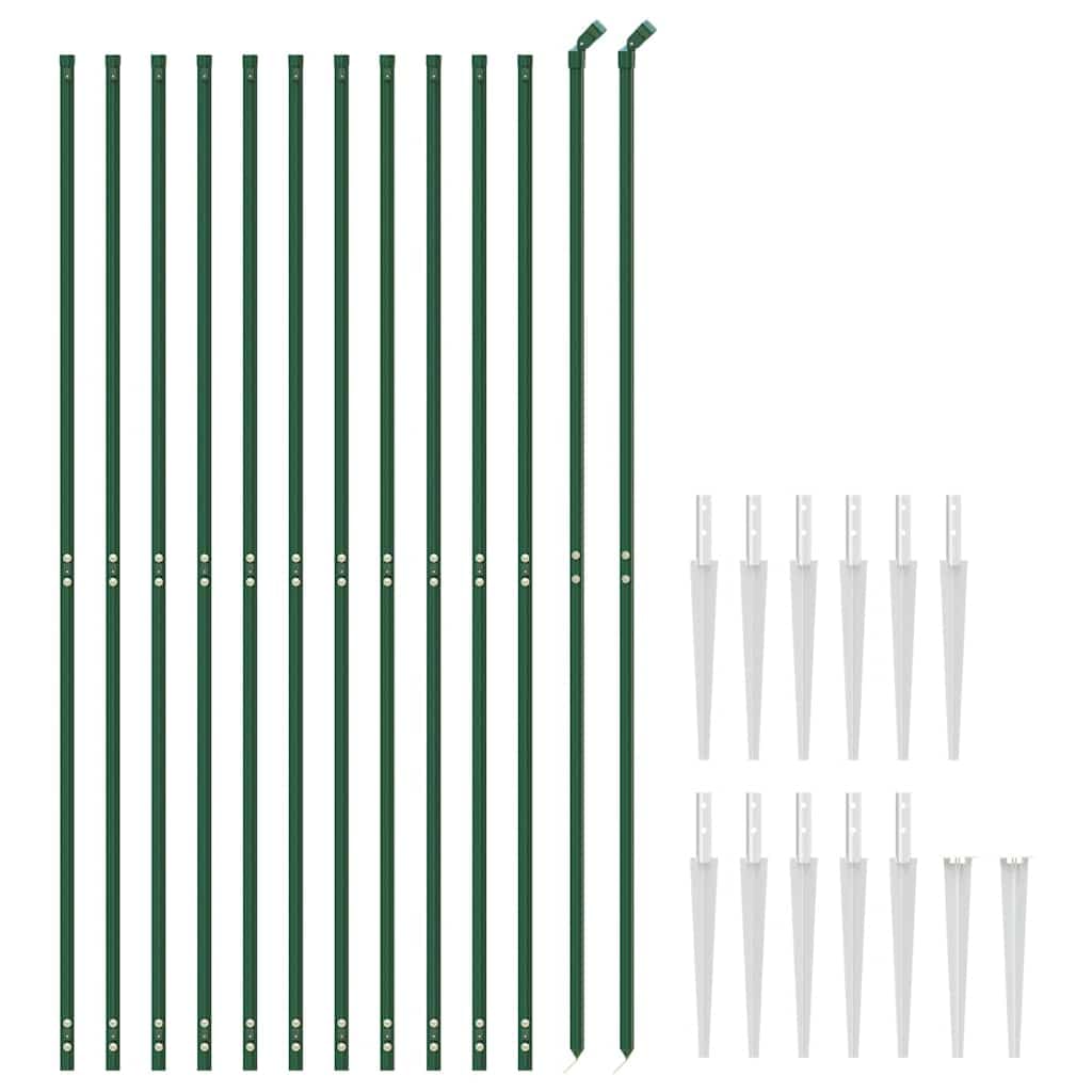 Valla de alambre galvanizado con revestimiento de PVC y casquillos de suelo en verde, 2 x 25 m para jardín y parcela