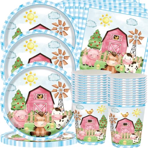 QWEPU Assiette Serviettes de Ferme - Anniversaire Décorations Animaux de la Ferme Vaisselle de Fête d'anniversaire Animaux Assiettes Gobelets Serviettes Jungle Décorations de Fête 20 Invités