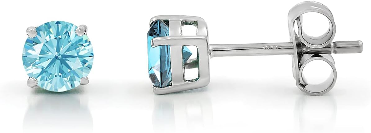 925 Sterling Silver 5mm Round 1.00 ct Genuine Gemstone Birthstone Stud Earrings, Giorgio Bergamo