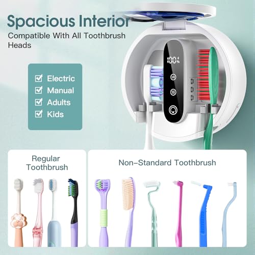 Image of Upgraded Toothbrush Holder with UV & Heated Drying, Smart Tooth brush Holder for Bathroom Accessories, Wall Mounted Toothbrush Organizer Fits Manual and Electric Toothbrushes for Home & Travel