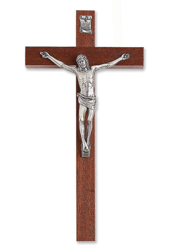 SHALOM - Crocifisso in Mogano con Corpo in Metallo. Altezza 24,5 Cm