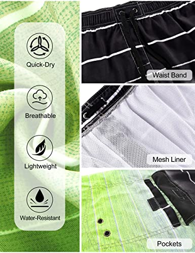 unitop Men's Colortful Striped Swim Trunks Bathing Beach Board Shorts with Lining Yellow-32