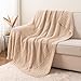 Battilo Beige Chenille Throw Blanket for Couch, Soft Diamond Textured Knit Tan Blanket, Cozy Lightweight Decorative Blankets for Sofa, 50