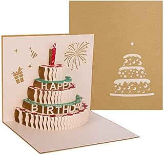 FANCYLEO EU 3D Pop Up Birthday Card, Handmade Happy Birthday Card Folded Card with 3 Layers Cake, Greeting Card with Envelope Folded Greeting Card Birthday Cards for Birthday Christmas(Gold)