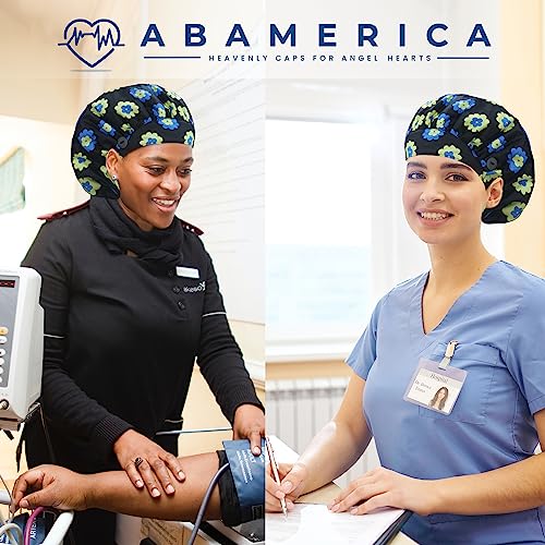 Image of ABAMERICA Bouffant Caps with Button and Sweatband, Adjustable Scrub Caps for Women Men, One Size Multi Color