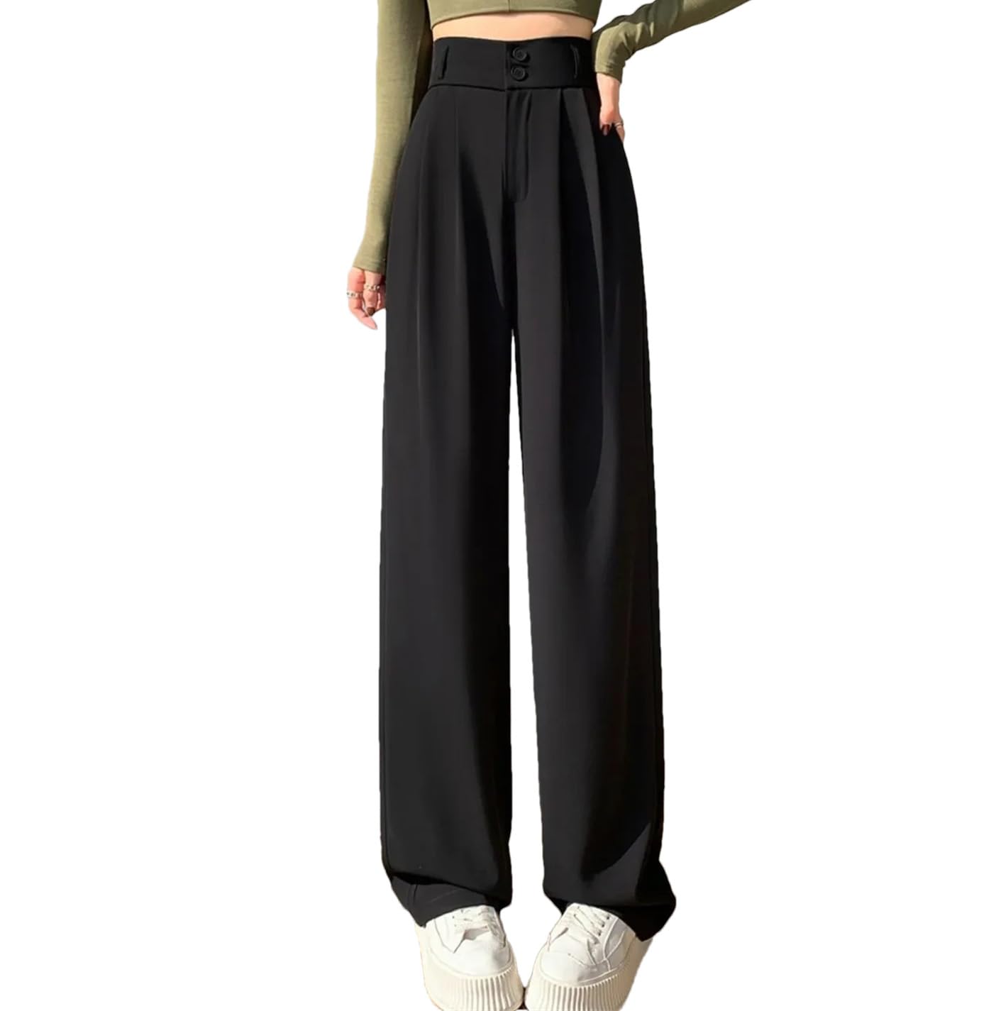 WomenS Wide Leg Pants High Waist Trouser Office Ladies Fashion Loose Suit Trousers