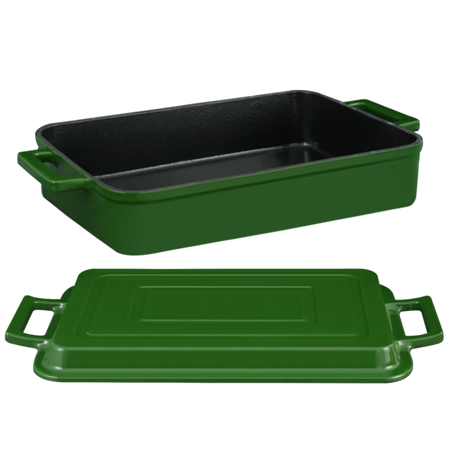 Flavehc Casseruola per forno Teglia da forno in ghisa con coperchio per padella 22,9 x 33,3 cm, padella per lasagne 2-in-1 Set di pentole in ghisa