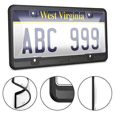 Dracool for License Plate Frame 4 Holes Silicone Frames for US Standard Car and Clear Transparent Plastic Covers 360 Degree Unbreakable Plates Holder Waterproof,Rust-Proof 4 Screws Included - Black - Thumbnail 2