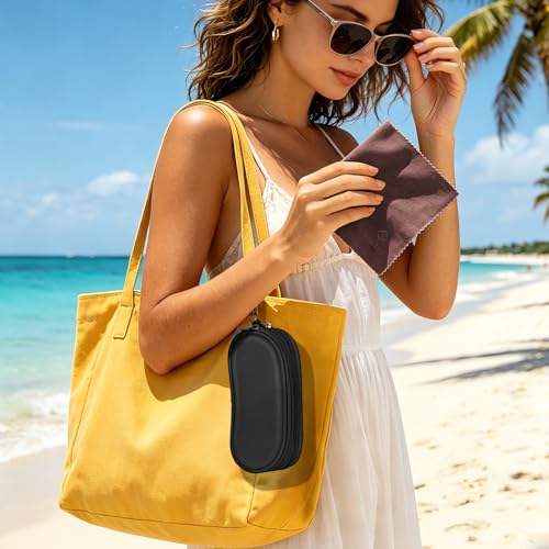 Image of FINTIE Double Sunglasses Case, Soft Portable Eyeglasses Pouch with Carabiner Clip, Dual Zipper Compartments for Men Women