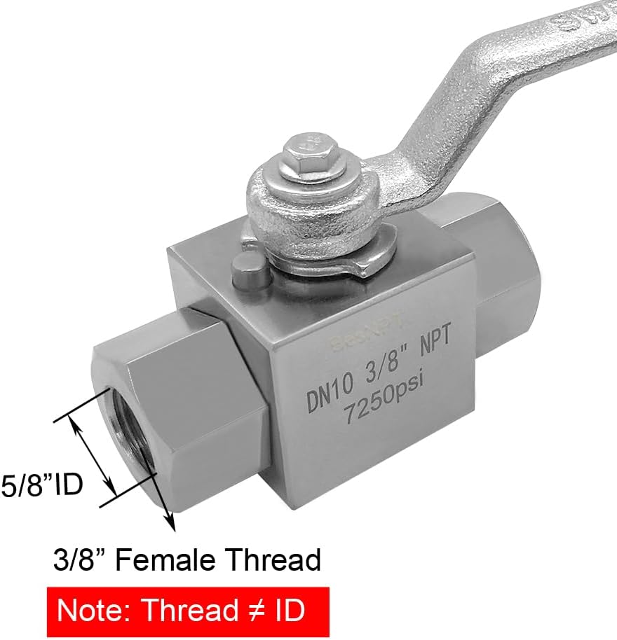 Hydraulic Valve 3/8 Inch NPT 7250 PSI High Pressure, 2 Way Hydraulic Shut-Off Ball Valve