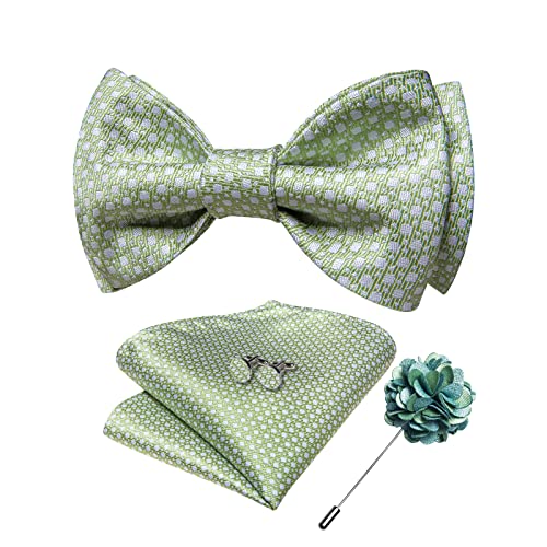 Image of DiBanGu Paisley Bow Ties for Men Silk Self Tied Bowtie and Pocket Square Cufflinks with Lapel Pin for Wedding Party