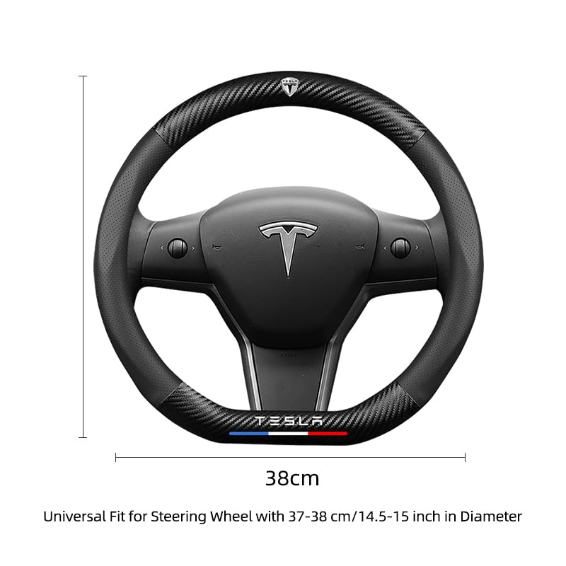 Housse De Volant En Cuir Véritable Pour Tesla Model 3 Et Model Y (2017-2023) - Noir Antidérapant, Cousue Main - 12
