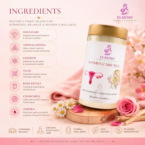 Image of Women Care Herbal Tea Bags - Hormonal Balance & Wellness Support, Ayurvedic Blend with Shatavari, Ashwagandha & Tulsi, Stress Relief & Digestive Support, Biodegradable Cotton Tea Bags (Pack of 1)