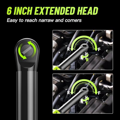Robustrue 3/8\" Cordless Ratchet Wrench, 6 inch Extended Ratchet Wrench, 40Ft-lbs 400RPM Cordless Ratchet, 2 Batteries Power Electric Ratchet Driver with Variable Speed, 7 Sockets, LED Light - Thumbnail 3