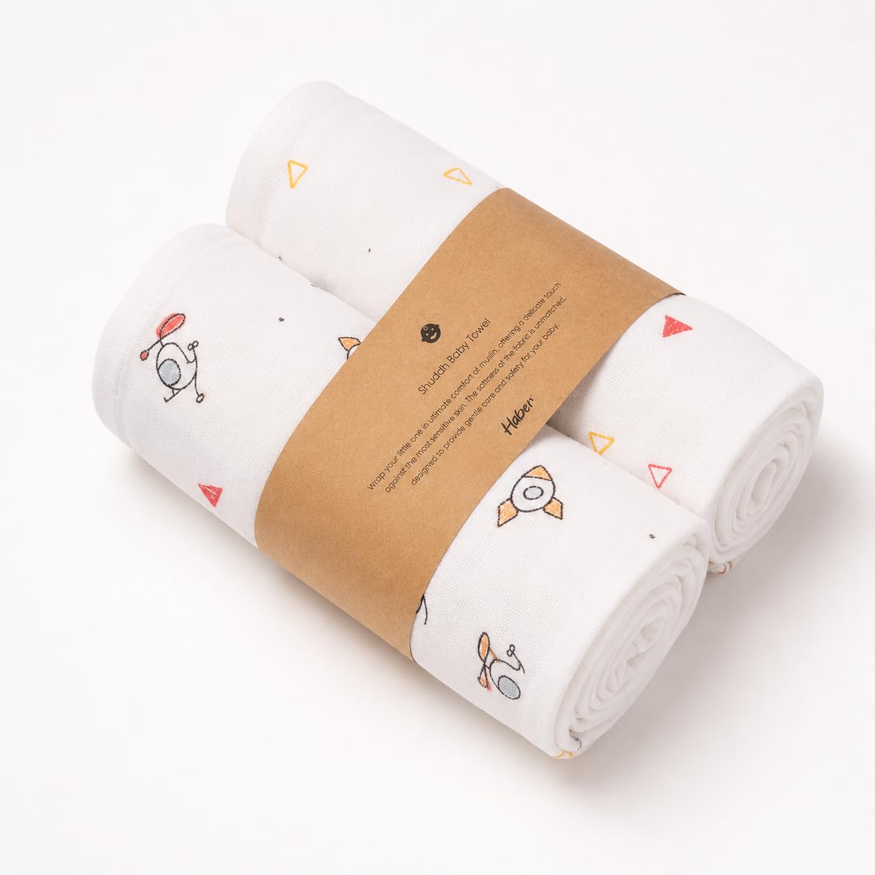 HABER Traditional Baby Muslin Bath Towel Organic Indian Cotton 4 Layer, Eco-Conscious & Safe Printed Muslin Cloth Towels (70x100 | Pack of 1, Chopper)-image-46