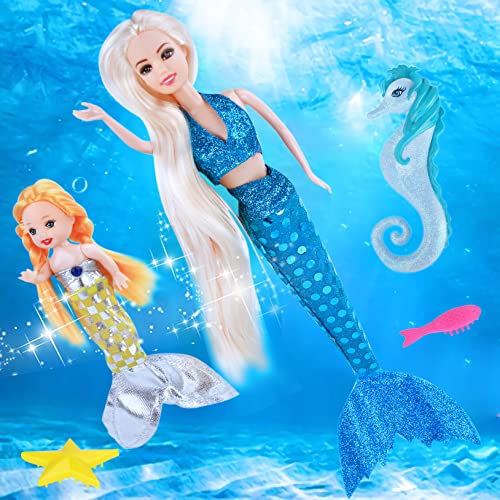 Muñeca Princesa Sirena con Juego de Sirena Pequeña y Caballito de Mar miniatura 3