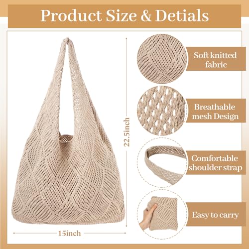 Aliceset 2 Pack Crochet Mesh Beach Tote Bag with Letter Patch Pocket Summer Beach Tote Bohemian Straw Transparent Bag2