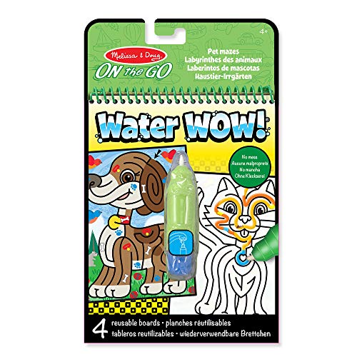 Melissa & Doug - Water Wow! labiryny zwierząt domowych| kolorowanka wodna | Książka aktywności| Tablice do kolorowania wielokrotnego użytku | zabawka podróżna | 3+| prezent dla chłopca lub dziewczynki