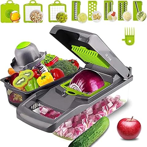 OLIYA 12 in 1 Multi-Function Vegetable and Fruit Chopper Kitchen Multi-Function diced Vegetable Artifact Potato Shredded Grater Grater Household Potato chip Sliced Grater Black Cover