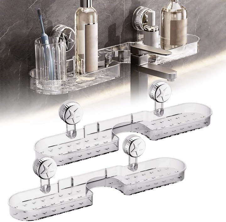 Clear Acrylic Corner Shower Caddy Heavy-Duty Floating Shelf with Suction Cup Organizer for Bathroom Storage New Black 2pcs