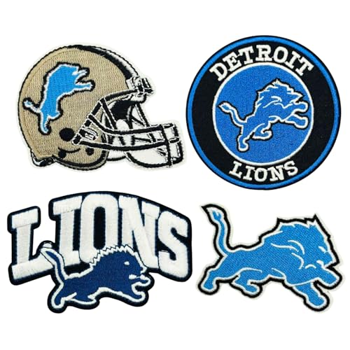 4 Pcs Cool Rugby Sports Embroidery Patches Football Fans Embroidered Badges Team Logo Patch for Sew On/Iron On Fabric Stickers Applique for Clothes Backpacks Hat Jeans Sportswear Blue Lions