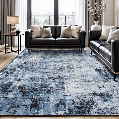 Rugflix 8x10 Area Rugs for Living Room, Washable Large Rug Stain-Resistant Low Pile, Modern Dark...