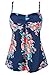 Cocoship Navy Blue & Red Pink Antigua Floral Vintage Ruched Twist Swim Top Retro Modest Skirted Tankinis Cover Up 18(FBA)