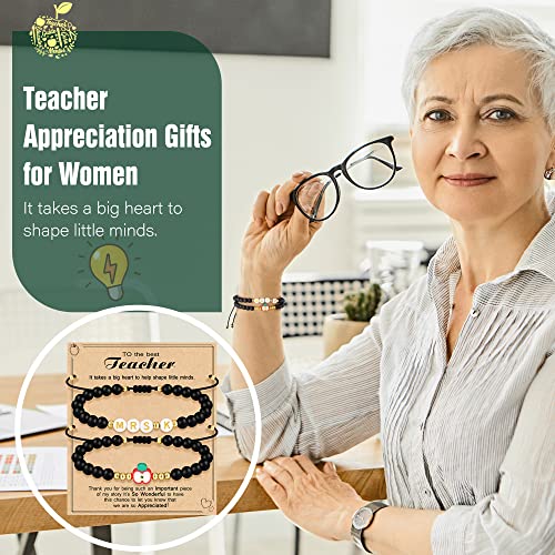 Teacher Appreciation Bracelet Gifts for Women Initial Beaded Bracelets Back to School Thank You Teacher Gifts 2pcs Link Bracelet New Teacher Graduation Gift Birthday Retirement Teachers' Day Jewelry