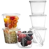 50 Stück Saucenbecher, runde Kunststoff-Sauce-Chutney-Becher mit Deckel für Lebensmittelbehälter für Deli-Töpfe zum Mitnehmen Restaurants Gewürzsaucen