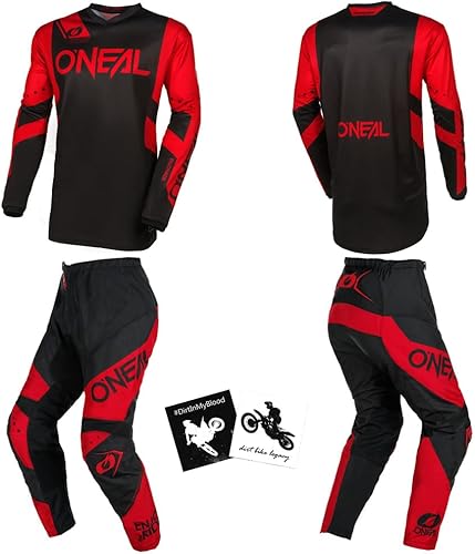 MX Outfit O'Neal Element Racewear Red Men (W34L) Pantalones de protección Jersey Riding Bundle motocross Dirt Bike Combo Set