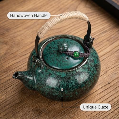 Image of Japanese Teapot with Infuser Ceramic Tea Pot with Removable Stainless Steel Filter for Loose Tea 25 OZ /750ml for Office Home Men Women as Gift Pine Green