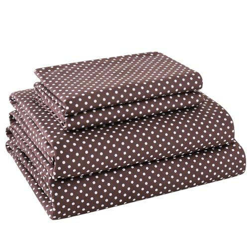 Image of MCO 4Pieces Polka Dot Sheets Set, Breathable King Sheet Set with 16 inch Deep Pocket, Modern & Luxury, Brushed Microfiber Bedding Set(King, Polkadot Brown)