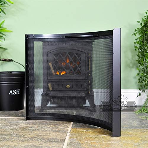 Contemporary Sleek Black Steel Fire Guard with Mesh - Modern Curved Design