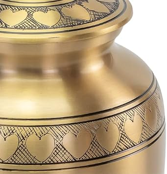 Custom Engraved Band of Hearts Gold Cremation Urn for Ashes, Brass, Gold Urn, Adult Sized Cremation Urn, 9.75 Inches High