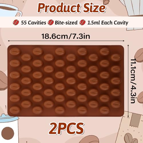2 PCS 55 Cavity Mini Coffee Beans, Chocolate Sugar Candy Molds, Coffee Bean Shaped Candy Molds, Food Grade Mini Silicone Mold for Cake Decoration Bakeware Mould - Image 3