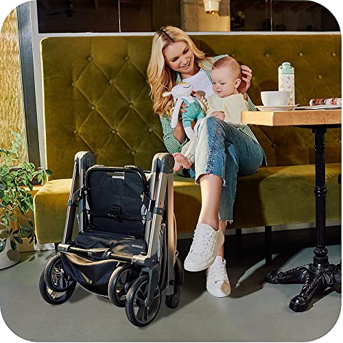 skiddoü Babybuggy, Mell leichter Reisebuggy, zusammenklappbar Kinderwagen, leicht, klappbares Kinderbuggy, Babywagen, stoß-absorbierende Räder, regulierbare Rückenlehne, wasserdicht, hellgrau