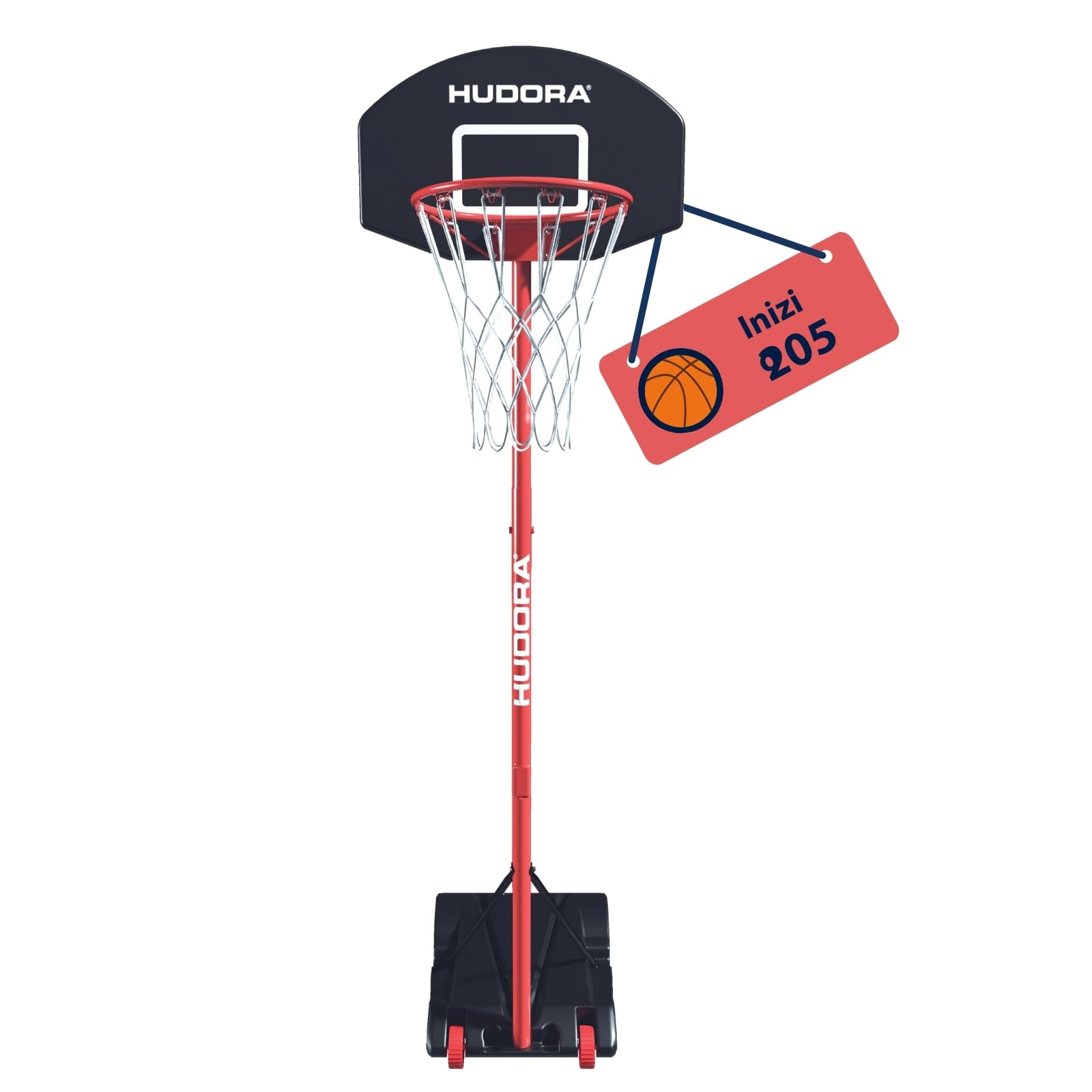 HUDORA Canestro da Basket Start 205 - Regolabile da 165 a 205 cm - Mobile Con Supporto per Bambini e Ragazzi - da Esterno Con Ruote
