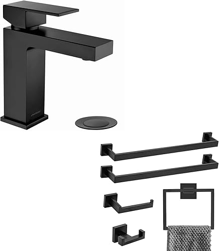 Juego de grifos de baño negros, incluye juego de accesorios de baño de 5 piezas, 23.6 pulgadas