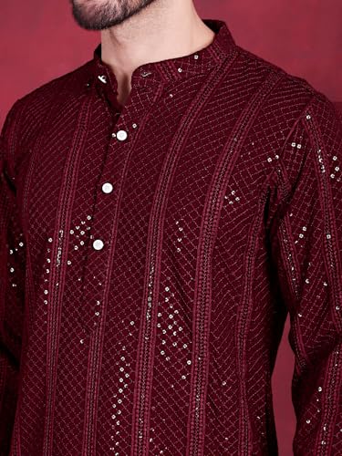 Image of Jompers Men's Regular Fit Rayon Sequins Chikankari Embroidered Kurtas