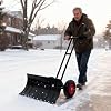 Snow Pusher,Snow Shovel with Wheels,Snow Shovel for Driveway,Snow Plow Shovel with 10" Pneumatic Wheels, Angle Adjustable Blade & Handle29 W X 16.5" H Double Rod Black