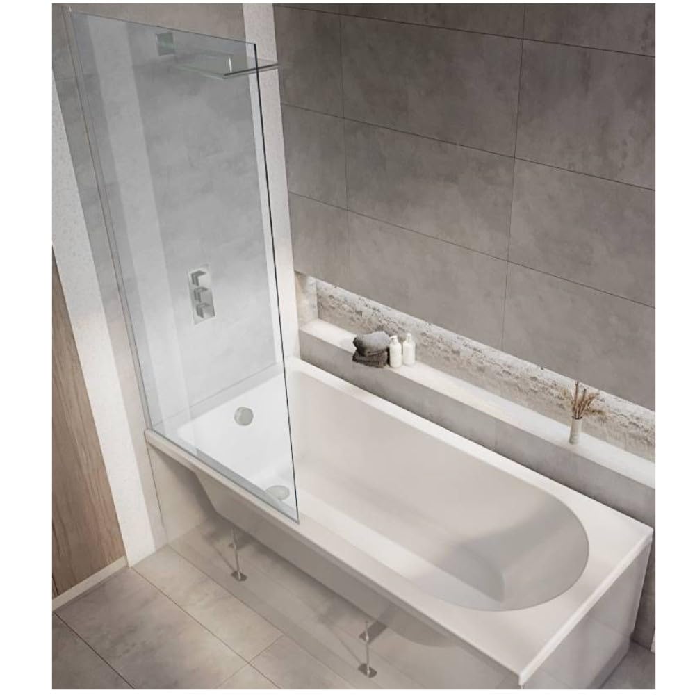 Milano Ballam White 1700mm x 700mm Single Ended Round Shower Bath Chrome Screen