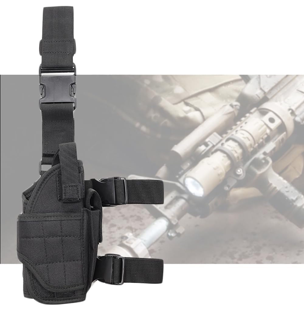 Holster Cuisse Réglable Pour Pistolet - Nylon Noir Pour Police, Airsoft, Chasse Et Sport
