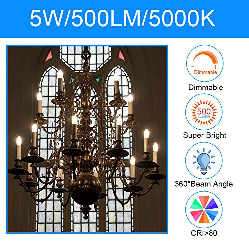 Energetic Smarter Lighting Led Candelabra Light Bulbs B10, Daylight 5000K, E12 Base, 60 Watt Equivalent Chandelier Led Edison Bulbs, Dimmable, 8 Pack #TOP6