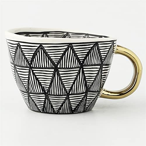 DUNRU Tea Cup And Saucers Hand Painted Geometric Ceramic Mugs With Gold Handle Handmade Irregular Cups For Coffee Tea Milk Oatmeal Creative Birthday Gifts Coffee Cups Set (Color : 1)
