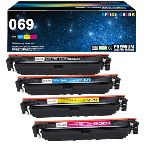 Image of 069 Black Cyan Yellow Magenta Toner Cartridge Set MF753Cdw MF751Cdw | Compatible for Canon 069 Toner for Canon Color ImageCLASS MF750C LBP674C Series LBP674Cdw Printer Ink