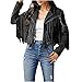 Generisch Fransenjacke Damen Lederjacke Western Outfit Damen Langarm Cropped-Jacke Mit Quaste Cowgirl Cowboy Karneval Kostüm Outwear Mantel Übergangsjacke Oktoberfest Festival Outfit